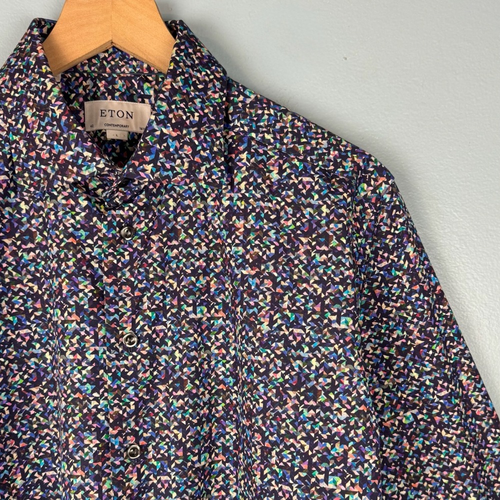 Eton Contemporary Mens Large Multicolor Geometric Mosaic Button Up Dress Shirt